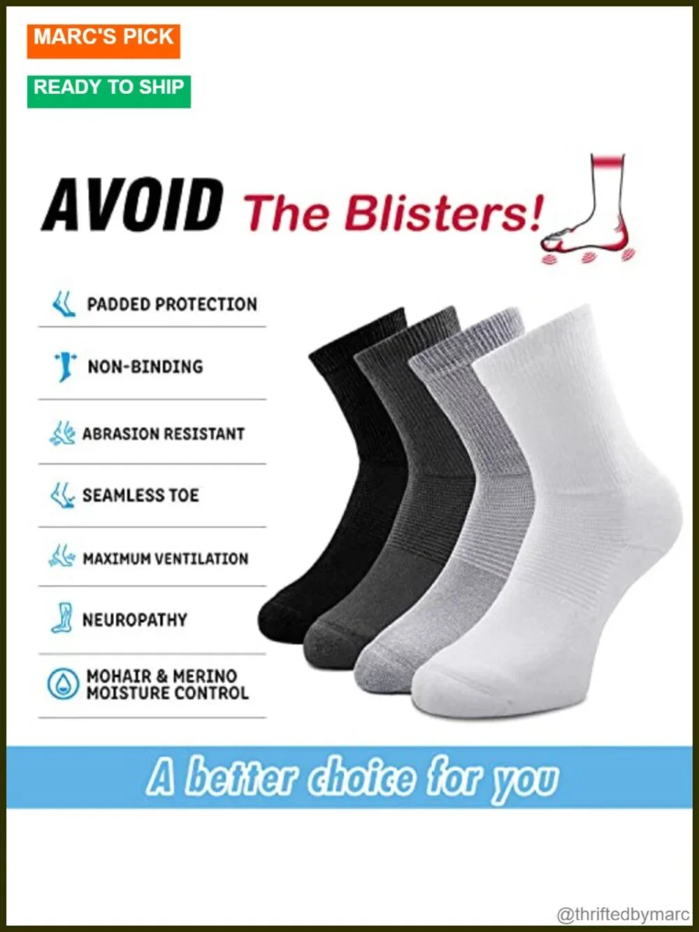 Non-binding Diabetic Socks for Men Women, Loose Top Crew Cotton Thick Cushion